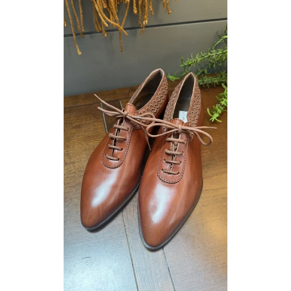 Via Spiga Womens Leather Dress Shoes Brown Pointed Toe Made in Italy-luxury 6.5